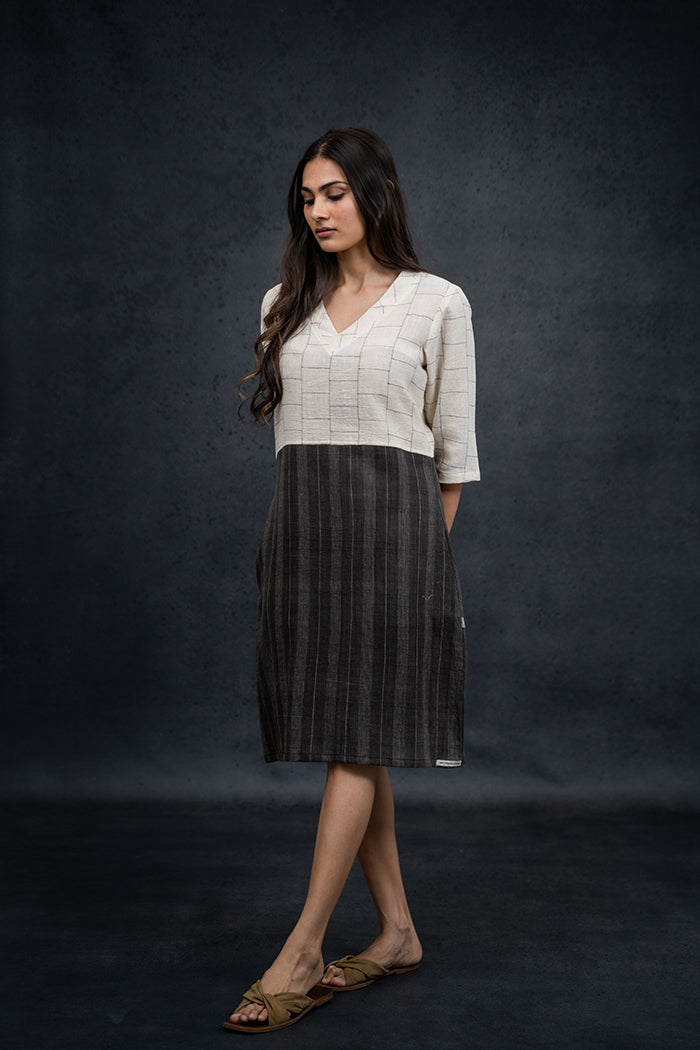 Handwoven Kala Cotton Natural Dyed Straight One Piece Dress