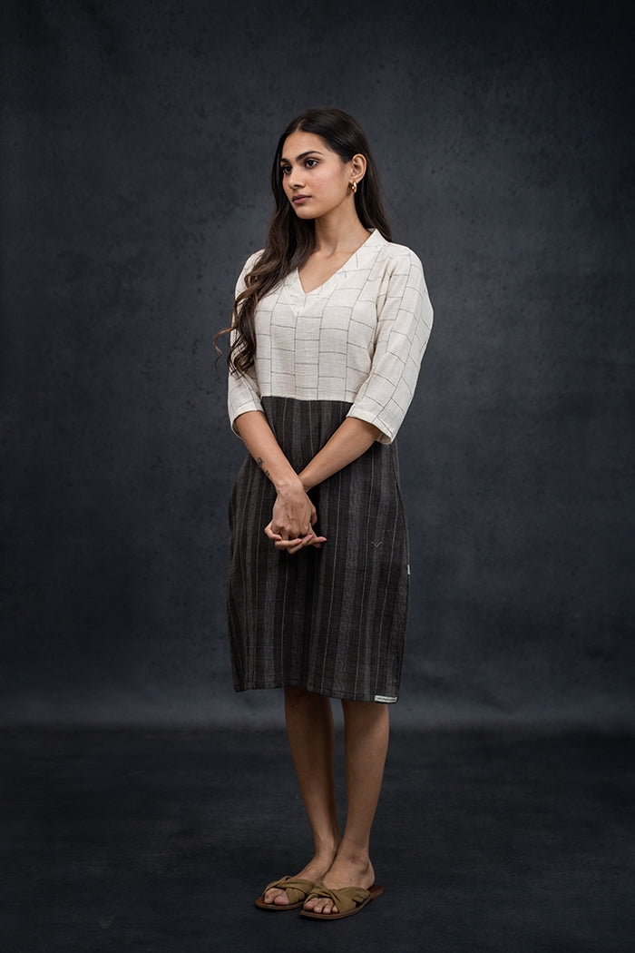 Handwoven Kala Cotton Natural Dyed Straight One Piece Dress