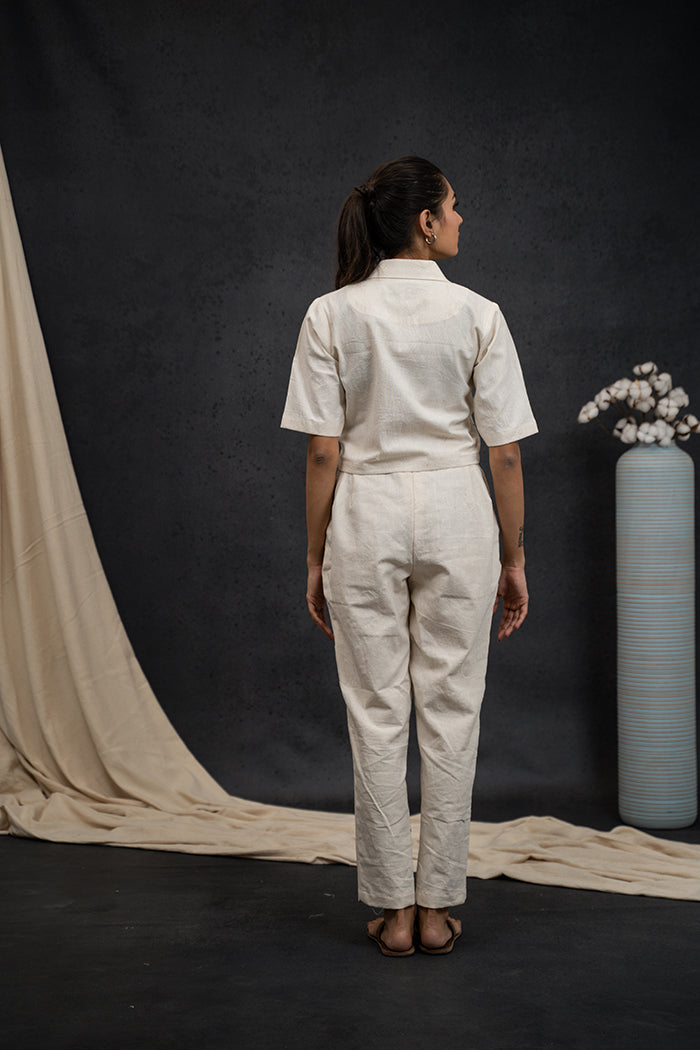 Handwoven Kala Cotton Notched Collar Soof Embroidery Co-ord Set