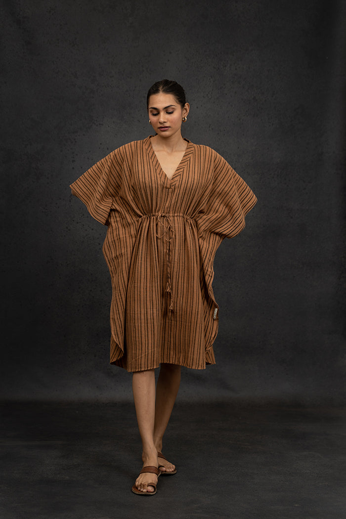 Handwoven Kala Cotton Overlap V-Neck Kaftan