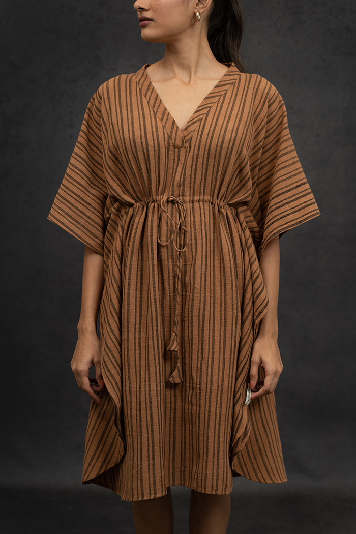 Handwoven Kala Cotton Overlap V-Neck Kaftan