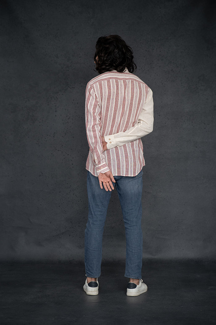 Handwoven Kala Cotton Red Natural Dyed Striped Shirt
