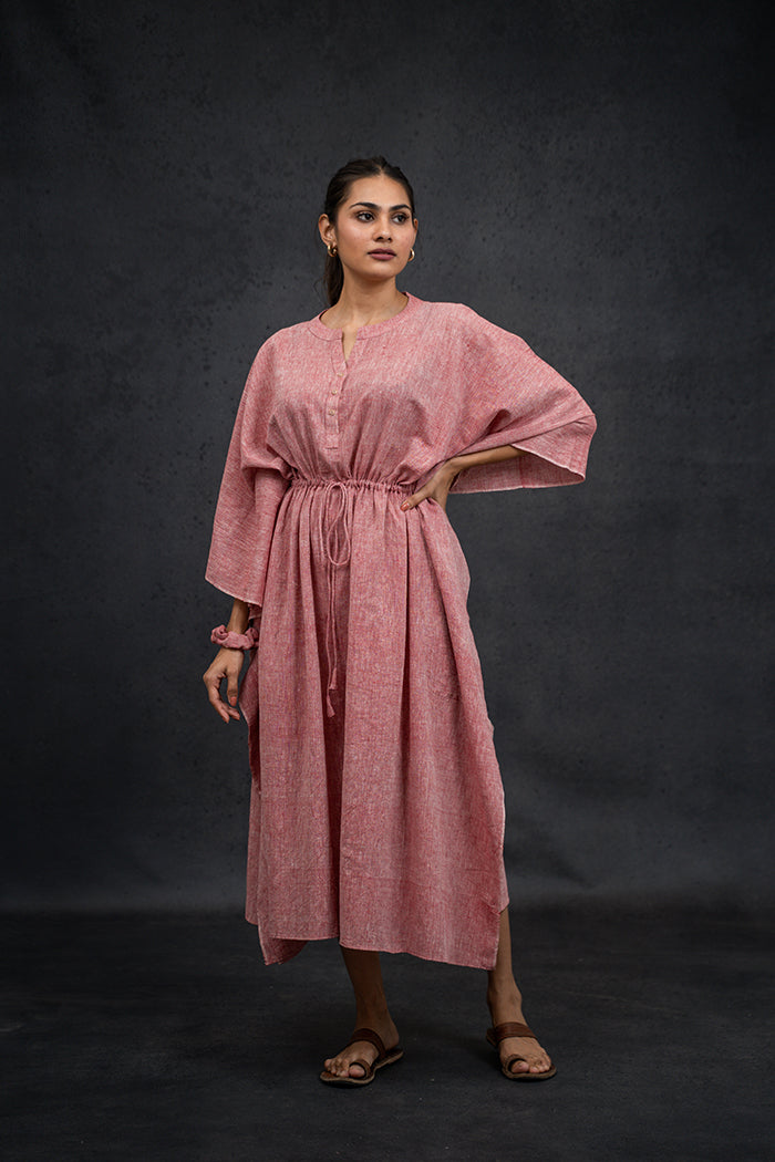 Handwoven Kala Cotton Round Neck Vanpatti Kaftan