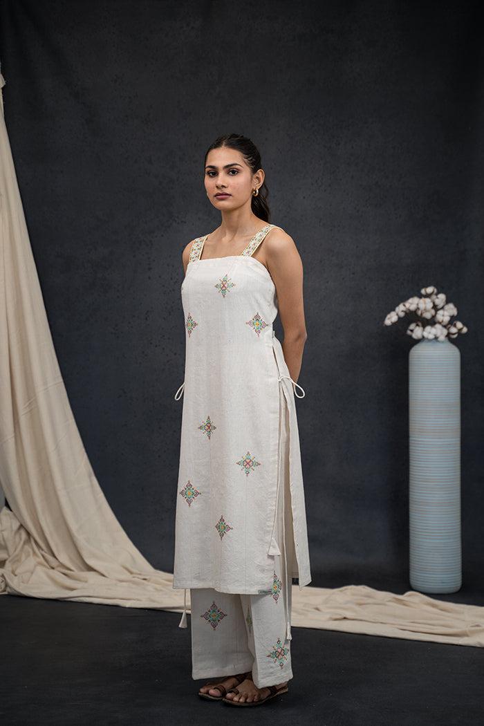 Handwoven Kala Cotton Square Neck Soof Embroidery Co-ord Set