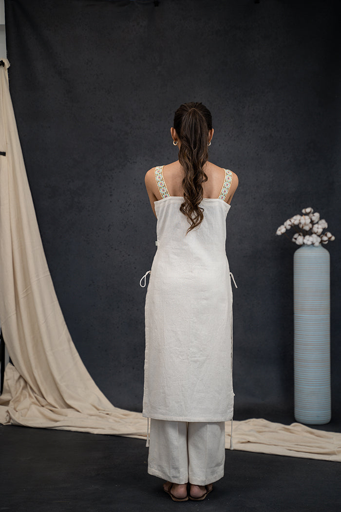 Handwoven Kala Cotton Square Neck Soof Embroidery Co-ord Set