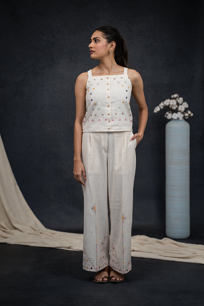 Handwoven Kala Cotton Striped Soof Embroidery Co-ord Set