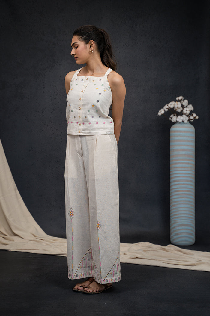 Handwoven Kala Cotton Striped Soof Embroidery Co-ord Set