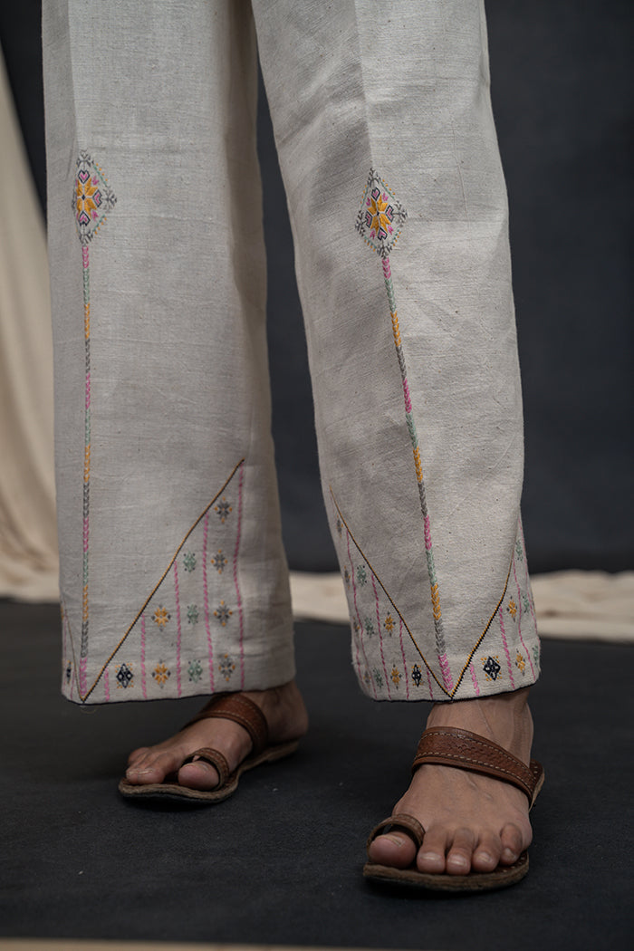 Handwoven Kala Cotton Striped Soof Embroidery Co-ord Set