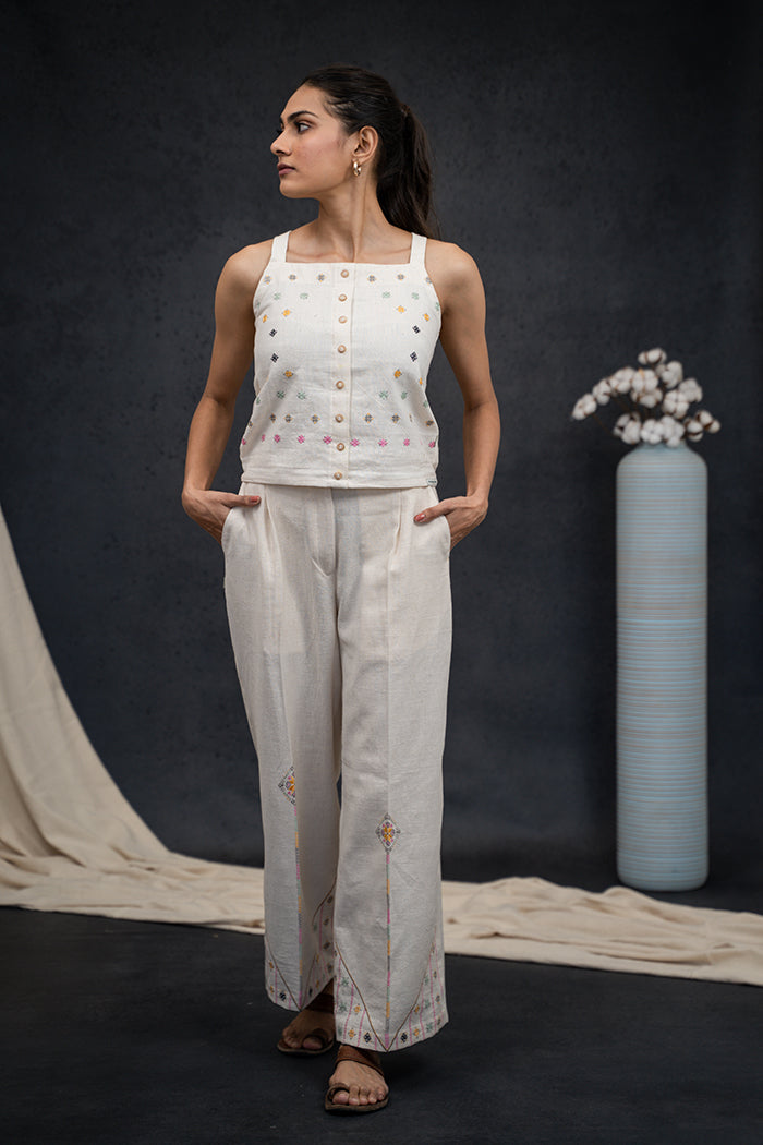 Handwoven Kala Cotton Striped Soof Embroidery Co-ord Set