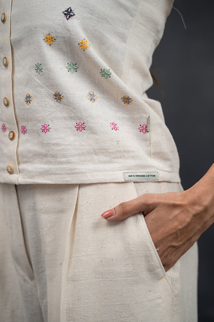 Handwoven Kala Cotton Striped Soof Embroidery Co-ord Set