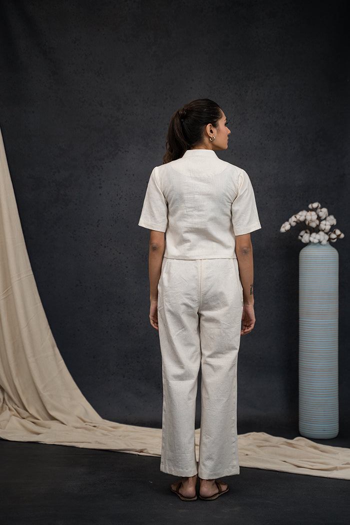 Handwoven Kala Cotton Van Collar Soof Embroidery Co-ord Set