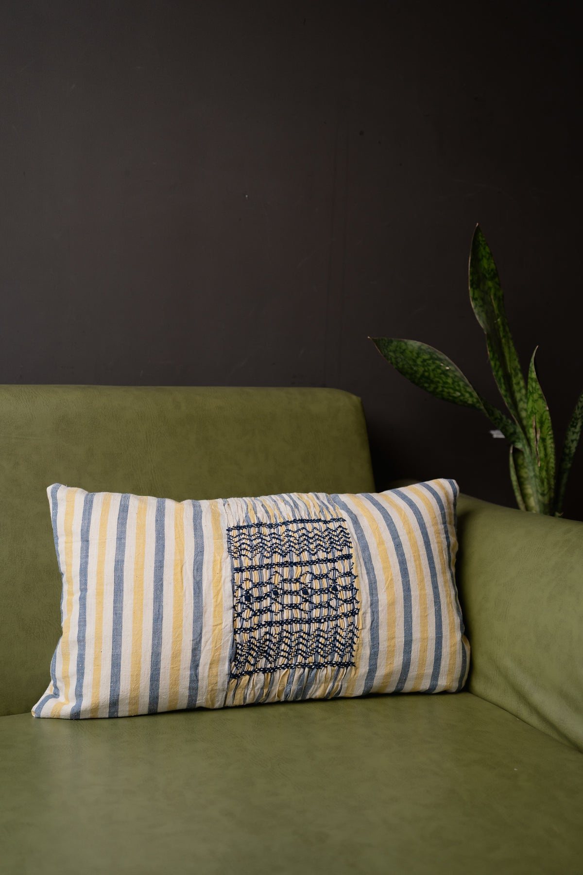 Handwoven Stripe Handsmocked Lumbar Cushion Cover
