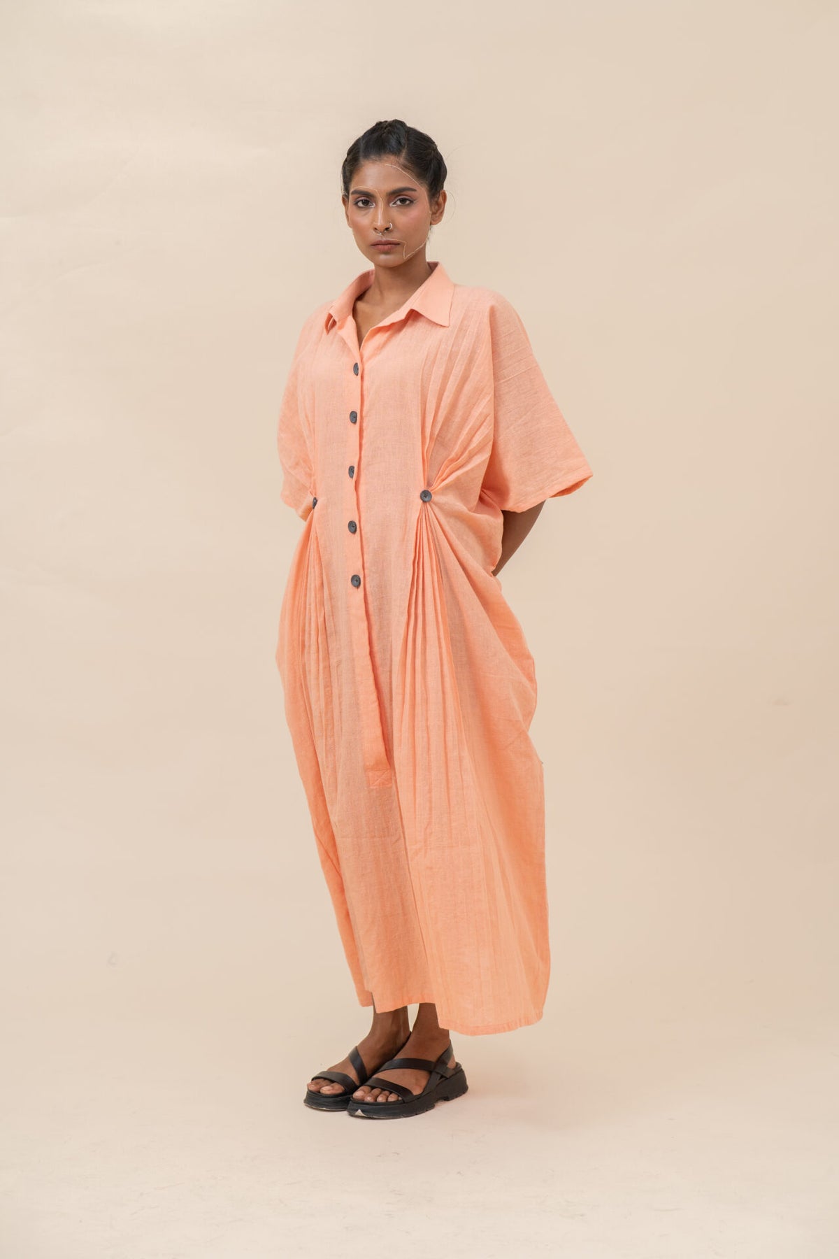 Classic Pressed Knife Pleated Dress | Peach