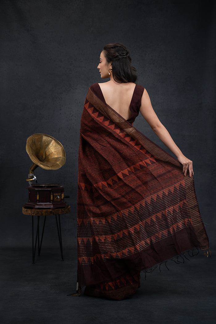 Dark Brown Natural Dyed Saree