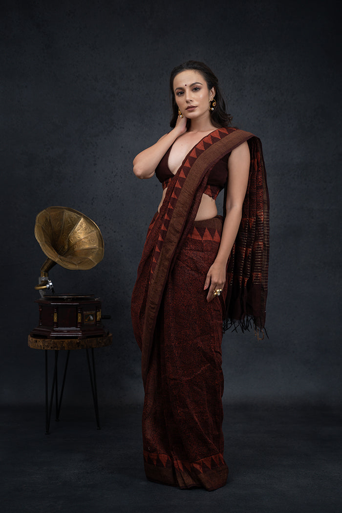 Dark Brown Natural Dyed Saree