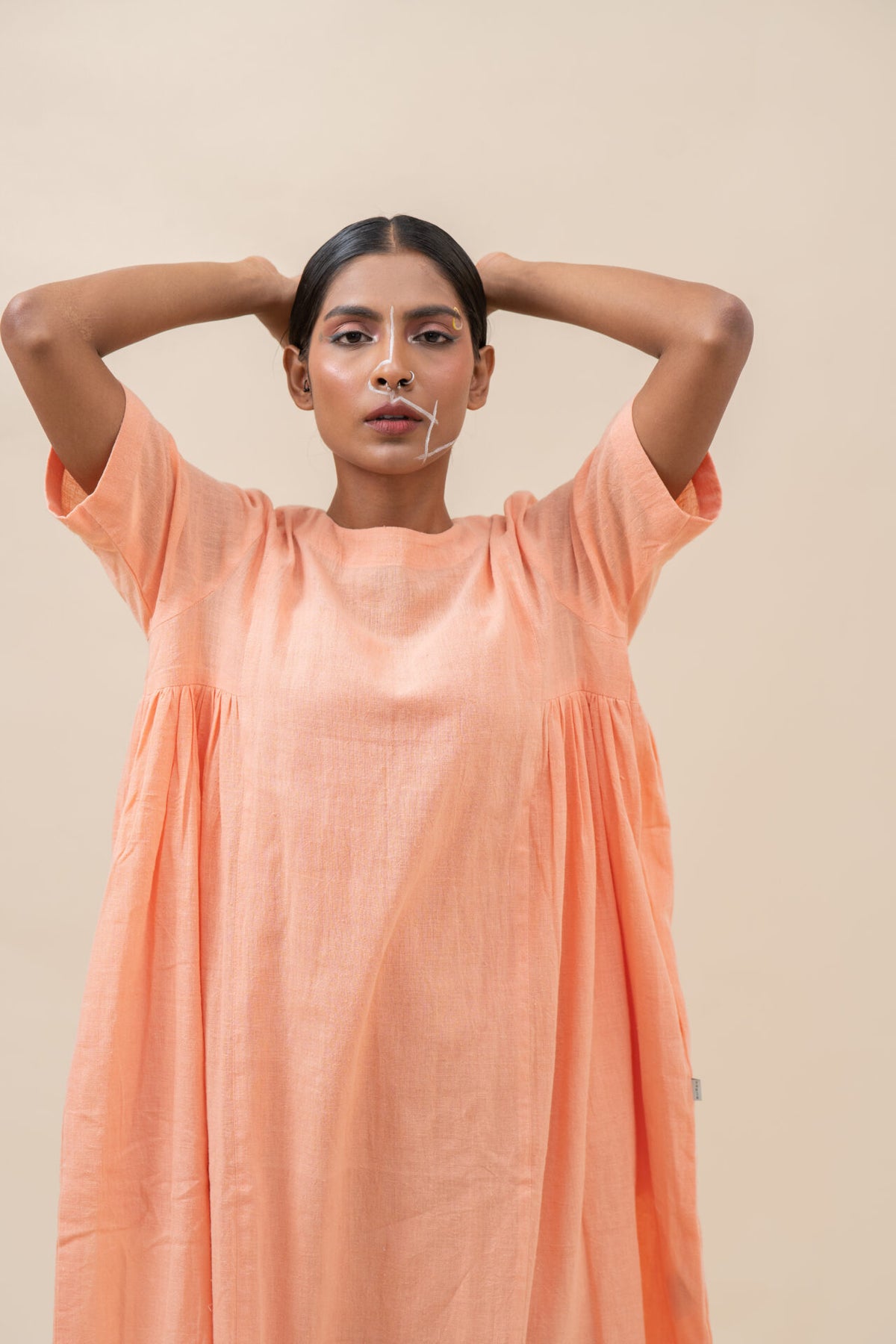 Relexed Gathered Midi Dress | Peach