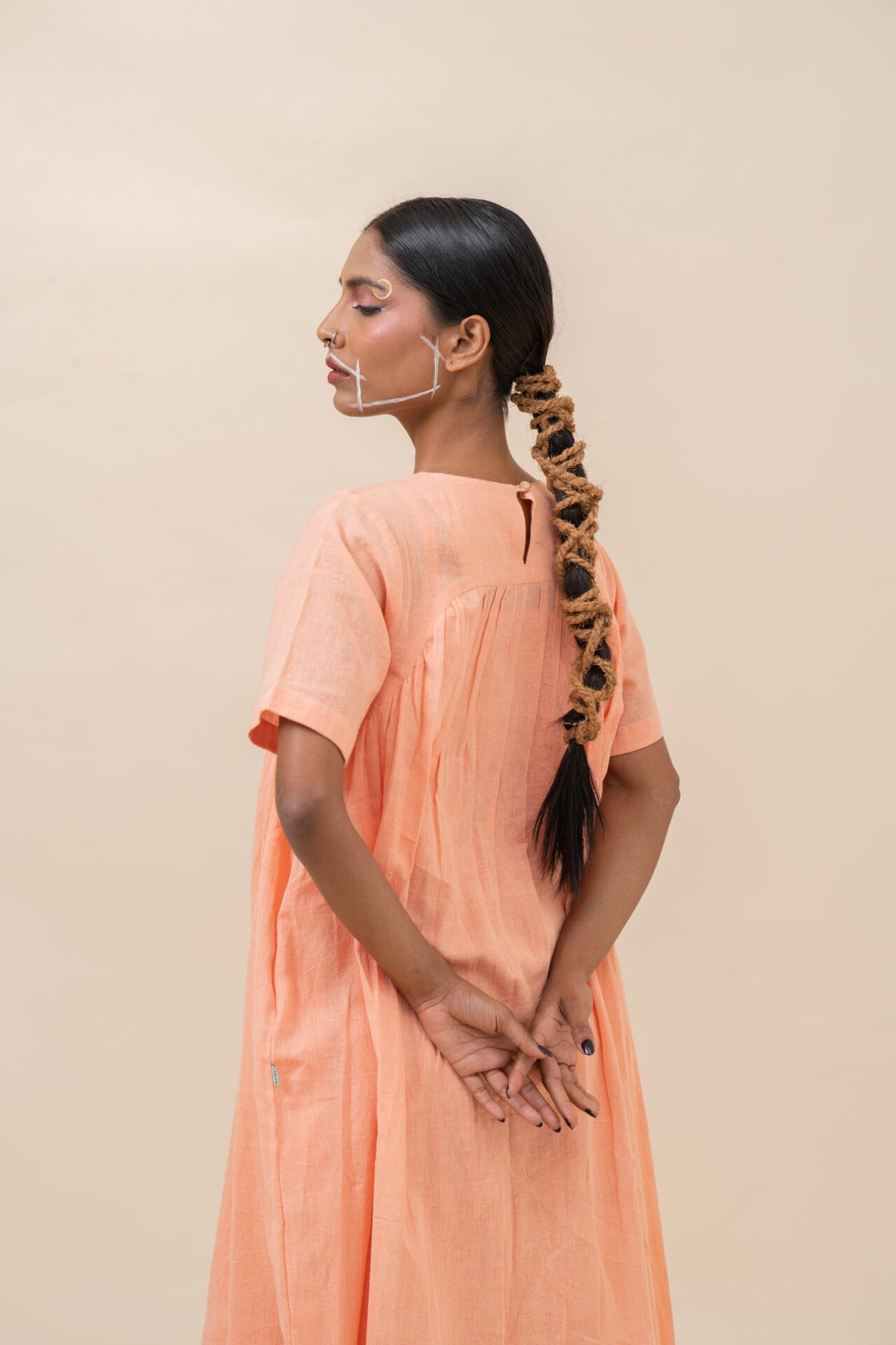 Relexed Gathered Midi Dress | Peach