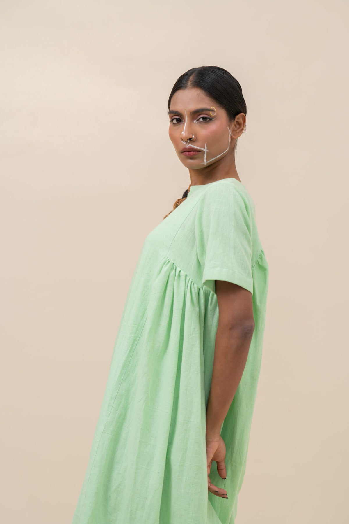 Relexed Gathered Midi Dress | Pista Green