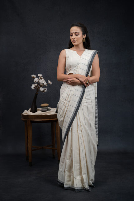 I choose Black and White satin saree – Swtantra