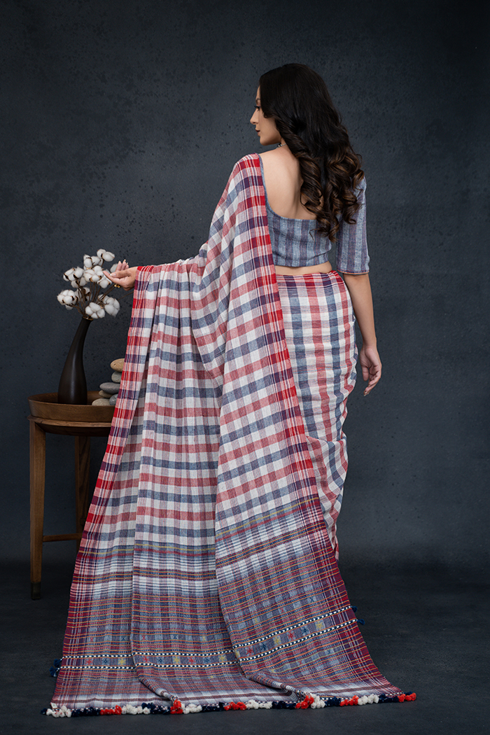 Grey Handloom Bhujodi Kala Cotton Saree | Avishya.com